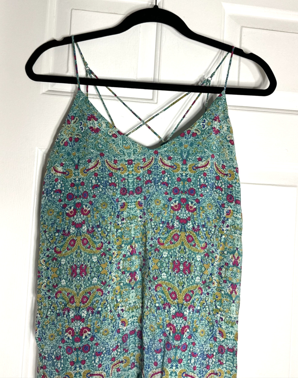 Anthropologie Maeve 100% Silk Boho Green Floral Paisley Hipster Top Boho Chic 2